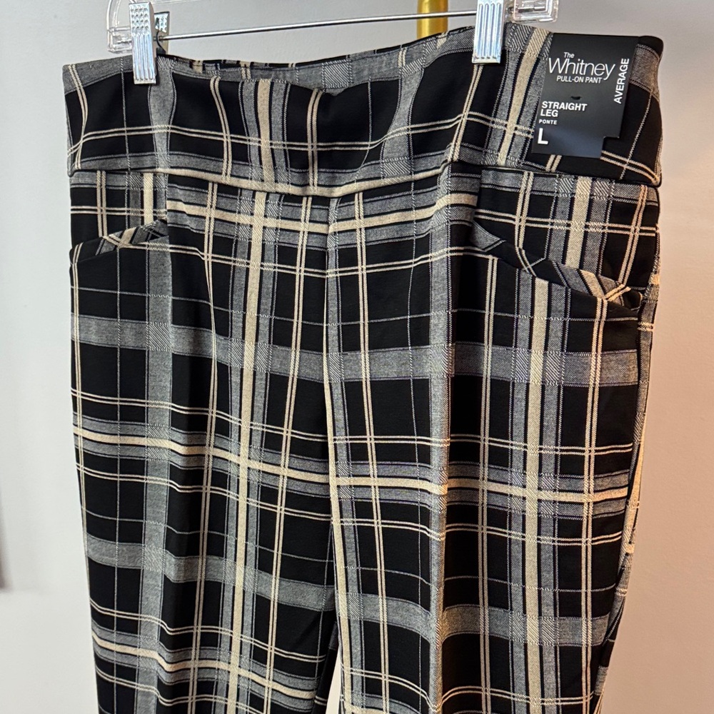 New York & Company pull on Plaid checkered high waist trousers Pants NEW L - Picture 4 of 15